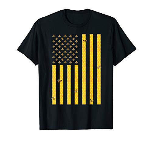 American Flag Honeycomb Honey Bee Beekeeping Beekeeper Gift T-Shirt