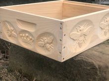 Load image into Gallery viewer, Medium 6 5/8 honey super bee hive body ONLY with 3D relief carving (Un-Assembled) Langstroth
