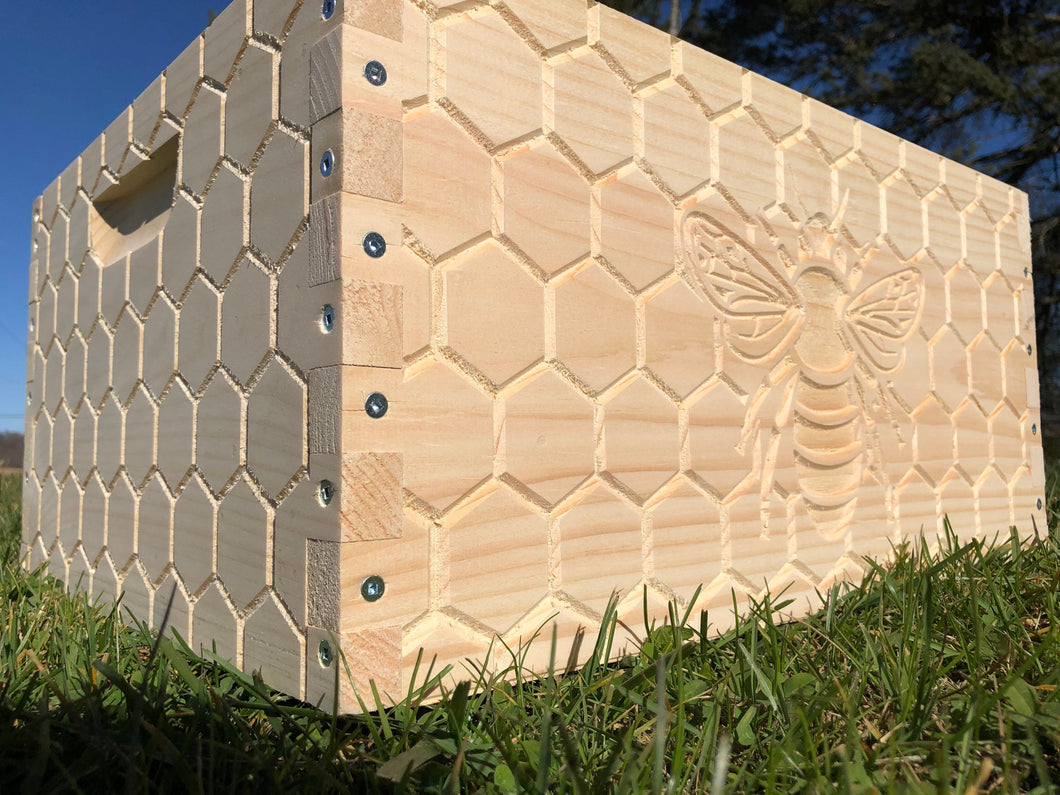 Bee Hive Deep 9 5/8 BeeHive Body ONLY Honey Comb #CNC Engraving on All 4 Sides (Assembled) Langstroth