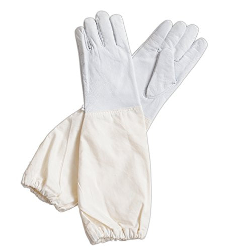 FOREST BEEKEEPING SUPPLY - Goatskin Leather Beekeeper's Glove with Long Canvas Sleeve & Elastic Cuff. Keystone Thumb and Dexterity (Medium)